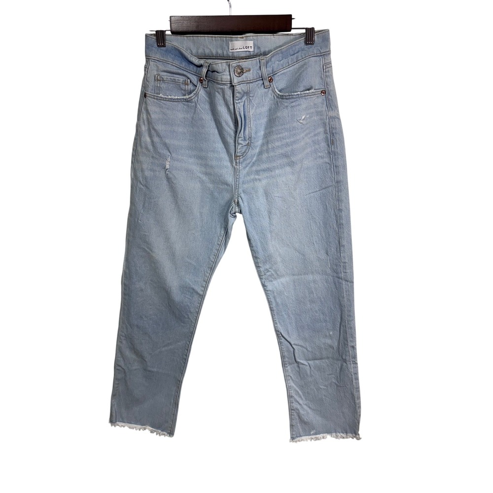 LOFT Women's Light Wash Distressed Raw Hem Straight‎ Jeans High Waist 2 26